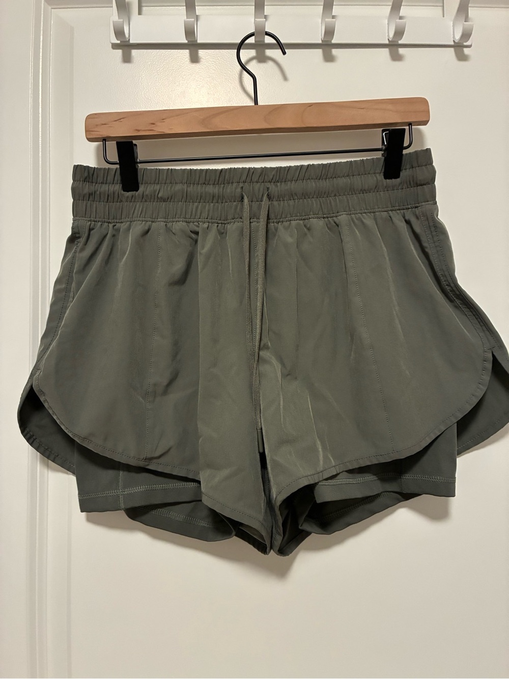 90 Degree By Reflex Olive Green Layered Athletic Shorts with Drawstring Waist